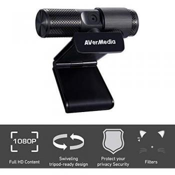 AVerMedia Live Streamer WEBCAM 313: Full HD 1080p, dos micrófonos incorporados, pestaña de seguridad y giro 360º, óptimo teletrabajo, videoconferencias