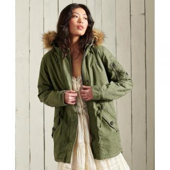 Superdry Women's Field Parka Coat - Green Cotton - Size 8 UK