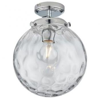Plafón Elston 1 bombilla Acero, cristal Placa cromada, Cristal filtrante transparente, Lámpara semi empotrada con pantalla de cristal cromado con hoyuelos, IP44 - Endon