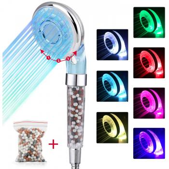Alcachofa de Ducha LED, 3 Modos Masaje Cabeza de Ducha con 7 Cambio de Color, Alta Presión, 30% de Ahorro de Agua para Baños