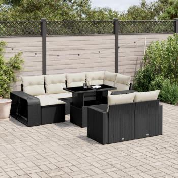11-Piece Black Poly Rattan Garden Sofa Set with Cushions