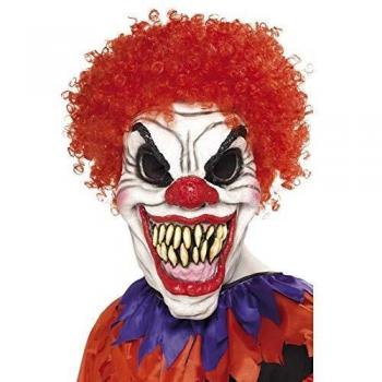 Smiffys- Careta de payaso aterrador, Para la cabeza, espuma de látex, Color blanco y rojo, Tamaño único