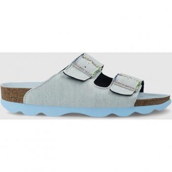 Sandalias planas de mujer en tejido efecto denim con hebilla pedrería Lodi