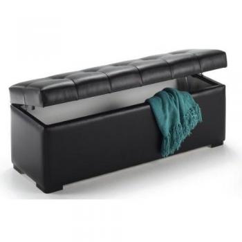 duehome Baul, Banco, Puff de Almacenaje, Arcon Elevable, Modelo Milos, Acabado en Simil Piel Color Negro, Medidas: 130 cm