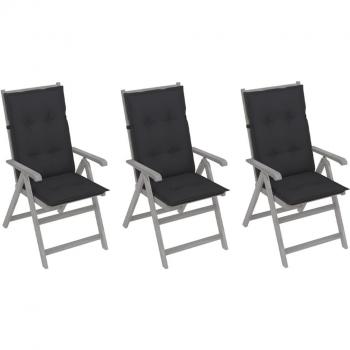 Acacia Wood Garden Reclining Chair Set with Cushions - 3 Pieces