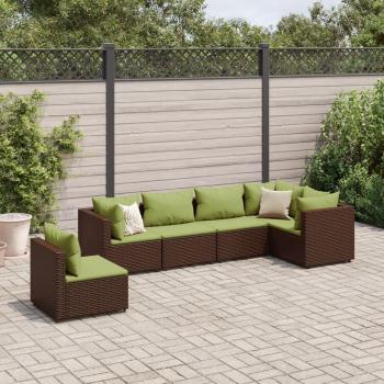 6-Piece Brown Poly Rattan Garden Lounge Set with Cushions