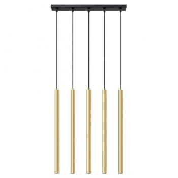 Lámpara de techo colgante moderna Sollux Pastelo 5 luces G9 oro pulido, tubo en metal brillo 45cm