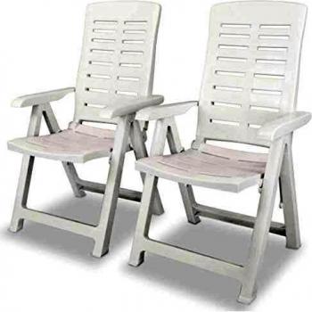 vidaXL Reclining Garden Chairs 2 pcs Plastic White