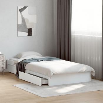 Cama cruzada con cajones de madera multicapa blanca 75x190 cm
