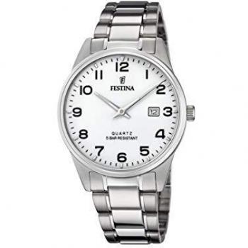 Reloj Festina Classics F20511/1 para Hombre, Esfera Blanca, Caja y Pulsera de Acero Inoxidable Plateado
