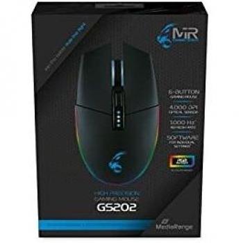 Ratón Gaming MediaRange MRGS202, óptico con cable, 6 botones, retroiluminación RGB, 4000 DPI