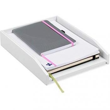 Bandeja de documentos apilable de bambú blanco para escritorio, DIN A4, 6 x 25 x 33 cm - Relaxdays