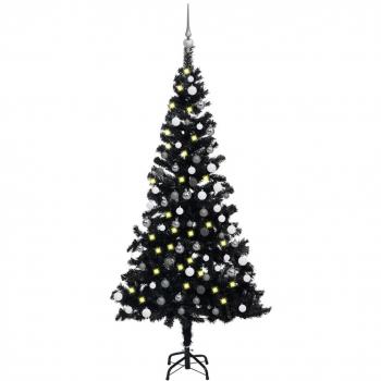 vidaXL Artificial Pre-lit Christmas Tree with Ball Set Black 180 cm PVC