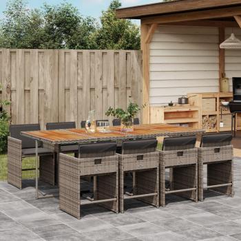 9-Piece Grey Poly Rattan Garden Dining Set with Cushions
