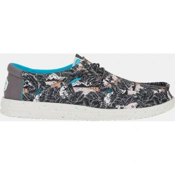 Hey Dude Wally H2O Tropical Men's Slip-On Shoes - Black Nylon with Tropical Print