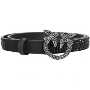 PINKO Women's Black Suede Belt with Rhinestone Detail, Size M