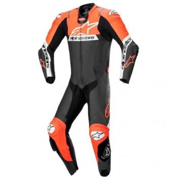 Alpinestars Mono de Moto Missile V2 Ward 1 PC Negro-Rojo Fluo - Blanco, Traje de cuero de moto de una pieza perforado, Talla 54