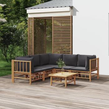 6-Piece Garden Lounge Set with Dark Grey Cushions and Bamboo Frame