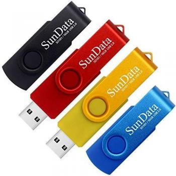 SunData 16GB Memorias USB 4 Piezas PenDrives 16GB Unidad Flash USB2.0 Giratoria Pen Drive con Luz LED