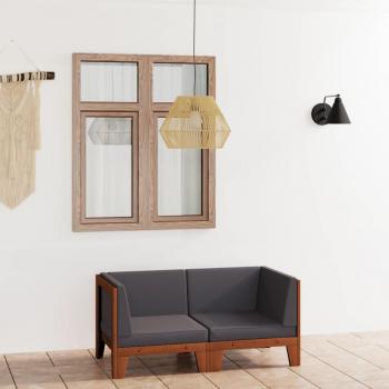 Sofá de 2 plazas con cojines gris oscuro de madera maciza de acacia