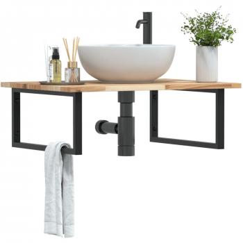 Estante de lavabo de pared acero y madera maciza de acacia Vidaxl Marrón