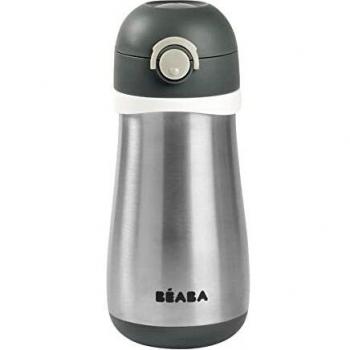 Bidón Térmico de Acero Inoxidable BEABA 350 ml - Gris Mineral, Ideal para Niños Pequeños, con Asa y Diseño 2-en-1