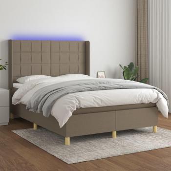 Cama Box Spring con Colchón y Luces LED Tela Gris Taupe 140x200 cm
