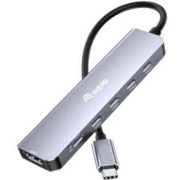 Adaptador Docking USB-C 6-en-1 con HDMI 4K/60Hz, 4xUSB-C, USB PD 100W, Gris