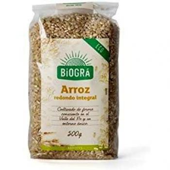 BIOGRÁ - Arroz Integral Redondo, Bajo Contenido en Grasas Saturadas y Sal, Sin Azúcares, Apto para Veganos, 500g
