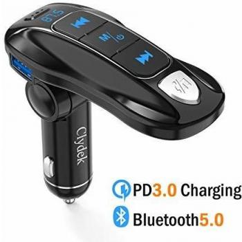 Clydek Transmisor FM, Bluetooth Adaptador de Radio de Coche con Carga PD3.0 Tipo C, Admite la Función de Apagado/Llamadas Manos Libres, Reproductor de Música Soporte de Tarjeta USB TF Drive