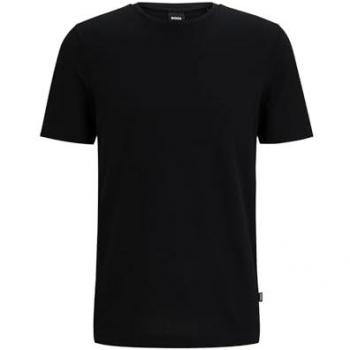 Camiseta de Hombre Boss Tiburt 240 Negra con Cuello Redondo y Estructura Jacquard
