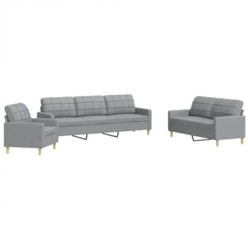 Conjunto de sofás 3 piezas de tela gris claro