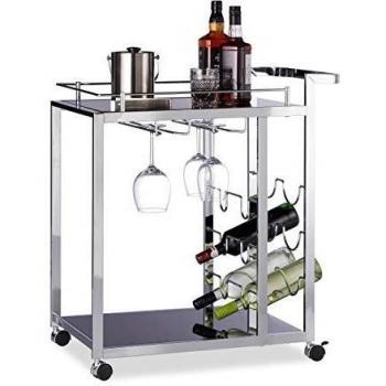 Camarera Baron de Cocina con Botellero para 6 Botellas, Metal y Cristal, Negro, 75 x 40 x 70 cm