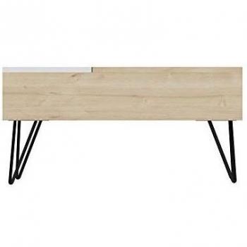Homemania - Mesa de café, Tablero de partículas melaminico, Metal, Roble, Blanco, 80 x 50 x 38,6 cm