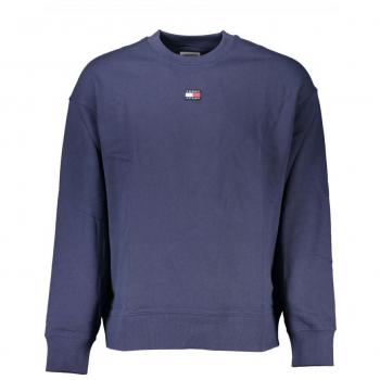 Men's Classic Blue Brushed Cotton Crew Neck Sweatshirt with Logo Applique - Size M