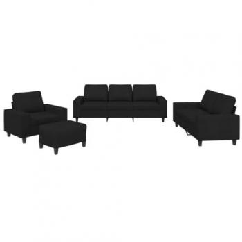Conjunto de sofás 4 piezas negro en tela