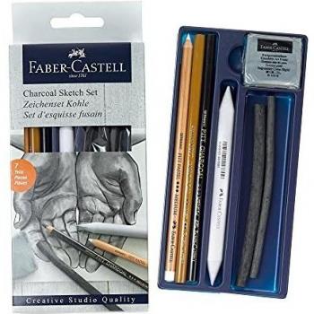 Faber-Castell 114002, Juego de Dibujo Goldfaber Carbón, 7 Piezas, Multicolor