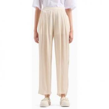 Armani Exchange Women's High-Waisted Beige Wide Leg Trousers