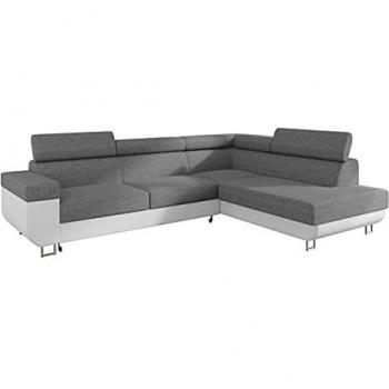 Sofá rinconero Comfivo 306 con función de descanso y caja de ropa de cama, 253x188x71cm, Soft 017 + Lux 05