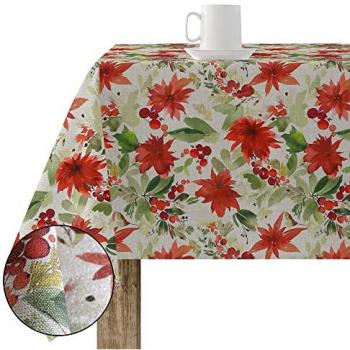 Mantel resinado antimanchas Merry Christmas multicolor 300 x 150 cm, tejido 65% algodón, 30% poliéster, 5% Lurex