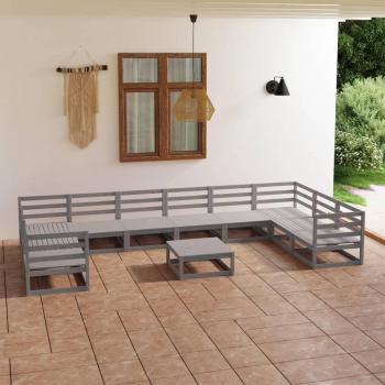 Juego de sofás de jardín 11 piezas de madera maciza de pino