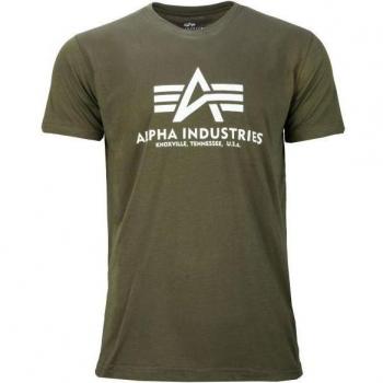 Camiseta Alpha Industries Basic Verde Manga Corta Hombre Logo Blanco
