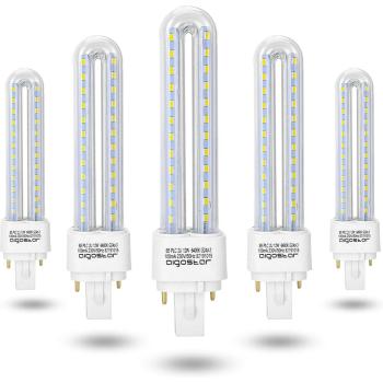 Pack de 5 Bombillas LED PLC 2U, Tubo de 12W, Maíz G24, 2 Pines, Luz Fría 6400K, No Regulable