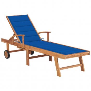 Tumbona con cojín azul royal de madera maciza de teca