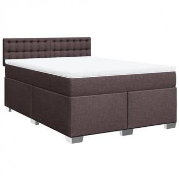Cama Box Spring con colchón de tela marrón oscuro 160x200 cm
