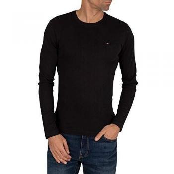 Tommy Jeans Slim Fit Long Sleeve Black T-Shirt for Men - Organic Cotton XS