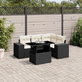 5-Piece Black Poly Rattan Garden Sofa Set with Cushions