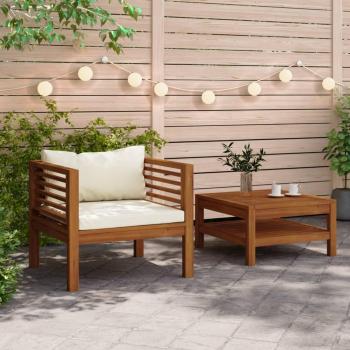 Sofá de 2 piezas con cojines blanco crema de madera de acacia