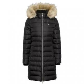 Tommy Jeans Essential Hooded Down Coat, Black, XL, Slim Fit, Women's Outerwear
