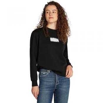Calvin Klein Jeans Women's Black Regular Fit Sweatshirt with Logo Print Size L